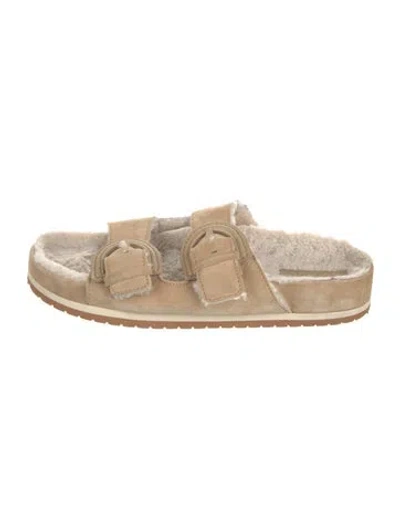 Pre-owned Vince Suede Colorblock Pattern Slides In Neutral