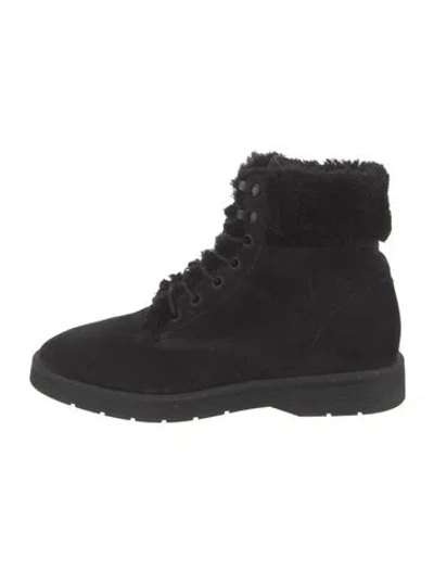 Pre-owned Vince Suede Faux Fur Trim Combat Boots In Black