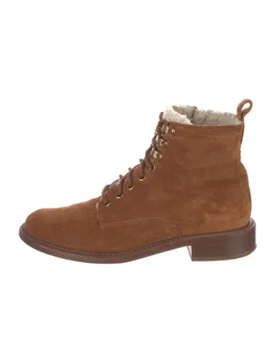 Pre-owned Vince Suede Faux Fur Trim Lace-up Boots In Brown