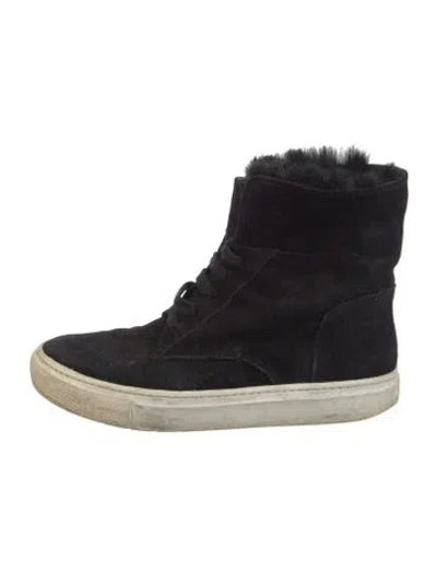 Pre-owned Vince Suede Fur Trim Boots In Black