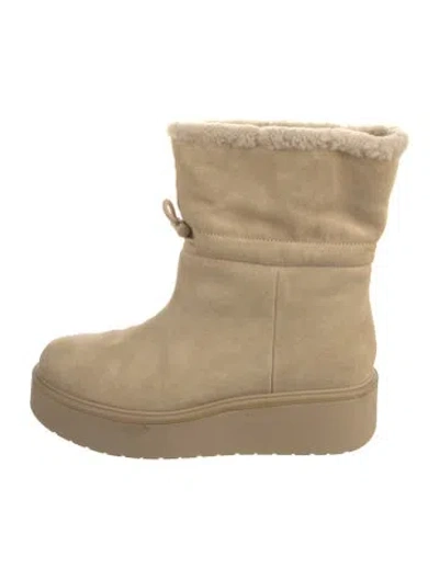 Pre-owned Vince Suede Fur Trim Boots In Neutral