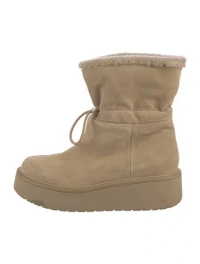Pre-owned Vince Suede Fur Trim Boots In Neutral