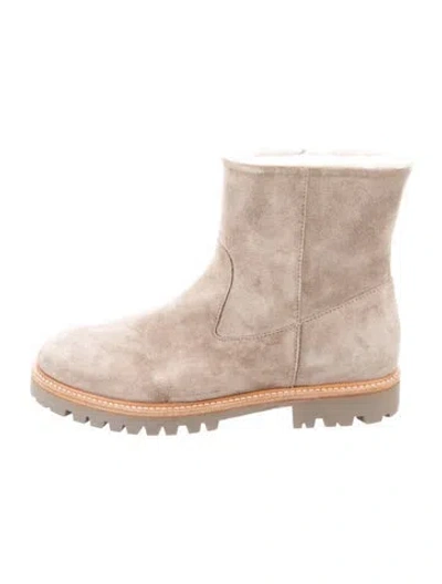 Pre-owned Vince Suede Fur Trim Boots In Neutrals