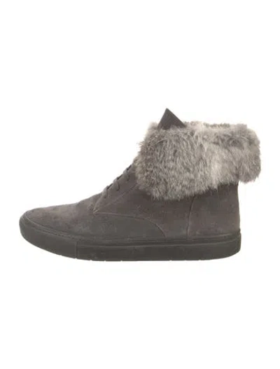 Pre-owned Vince Suede Fur Trim Lace-up Boots In Gray