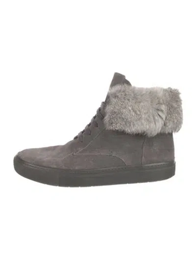 Pre-owned Vince Suede Fur Trim Lace-up Boots In Gray