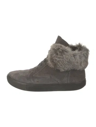 Pre-owned Vince Suede Fur Trim Lace-up Boots In Gray