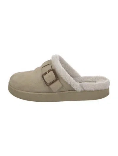 Pre-owned Vince Suede Fur Trim Mules In Neutral