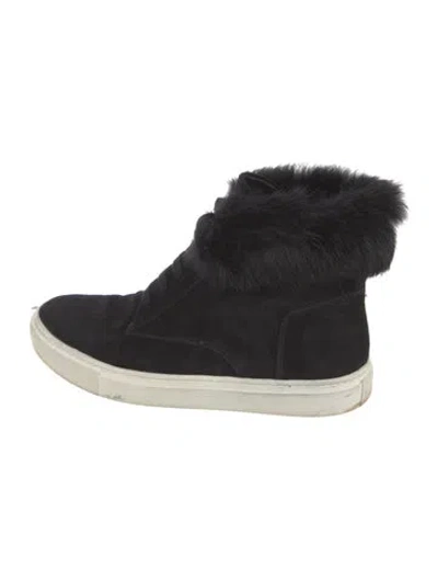 Pre-owned Vince Suede Fur Trim Sneakers In Black