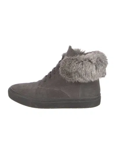 Pre-owned Vince Suede Fur Trim Sneakers In Gray