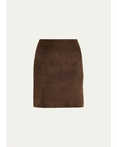 Vince Suede High-waist Knee Skirt In Brown
