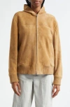 Vince Suede Hoodie In Brown