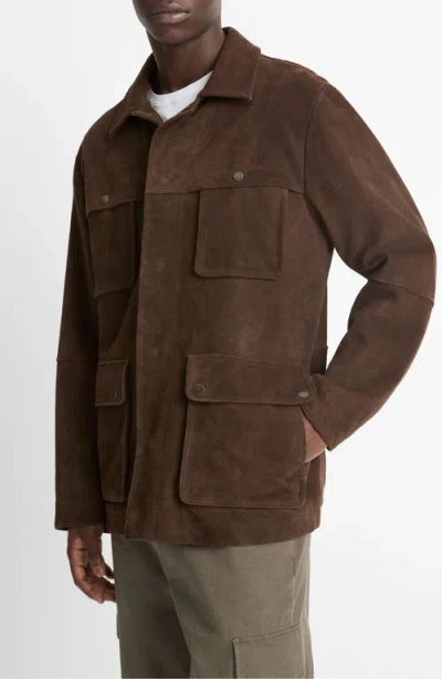 Vince Suede Hunter Jacket In Dark Brown