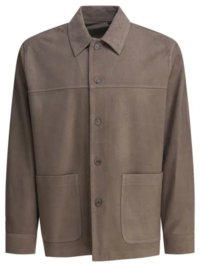 Vince Suede Leather Jacket In Gray