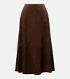Vince Mid-rise Flared Suede Skirt In Brown