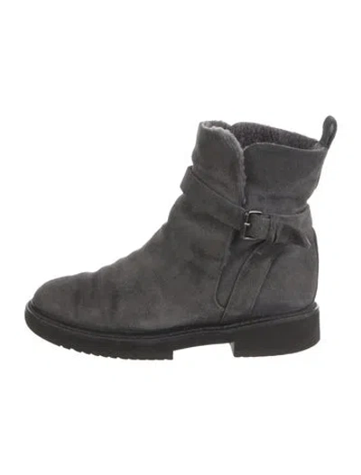 Pre-owned Vince Suede Moto Boots In Gray