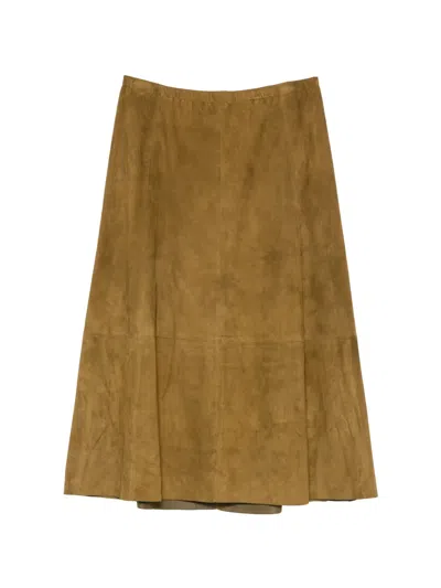 Vince Suede Panelled Skirt In Green