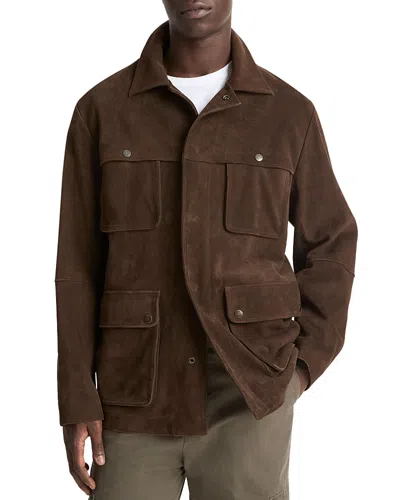 Vince Collared Flap Pockets Long Sleeves Jacket In Brown