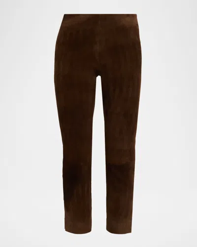 Vince Suede Split-hem Cropped Pant In Brown