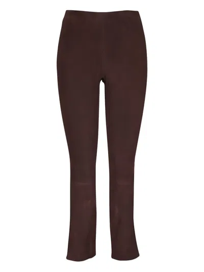 Vince Suede Split-hem Trousers In Brown