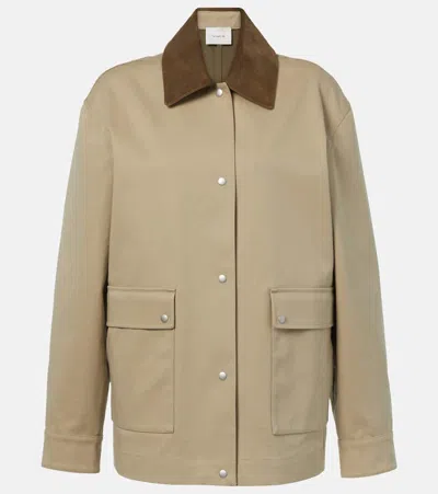 Vince Suede-trimmed Cotton Gabardine Jacket In Beige