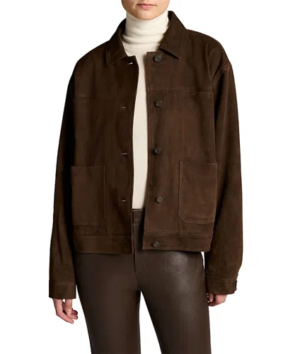 Vince Suede Trucker Jacket In Brown