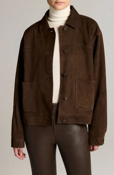 Vince Suede Trucker Jacket In Brown
