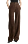 Vince Mid Rise Suede Trousers In Brown