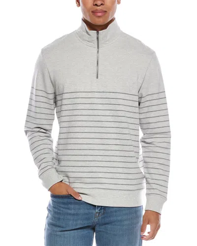 Vince Stripe Sueded Quarter-zip Top In White