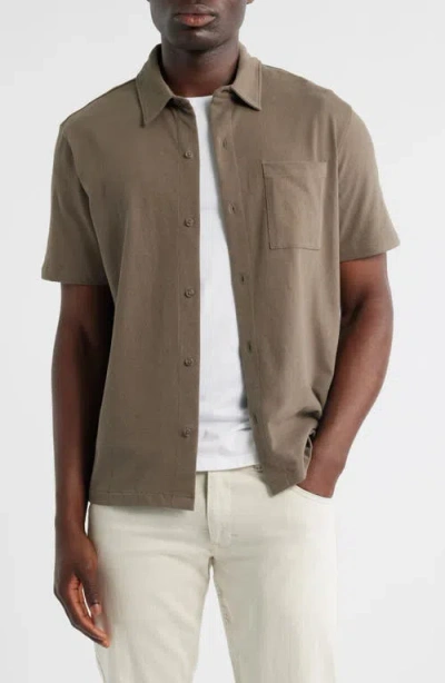 Vince Sueded Jersey Short Sleeve Button-up Shirt In Nude