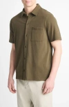 Vince Sueded Jersey Short Sleeve Button-up Shirt In Green