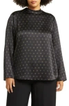Vince Sun Dot Mock Neck Silk Top In Black