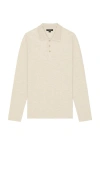 Vince Long Sleeve Thermal Polo In British Khaki