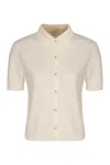 Vince Womens Off White Polo-collar Short-sleeves Wool-blend Top In White