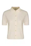 Vince Womens Off White Polo-collar Short-sleeves Wool-blend Top In White