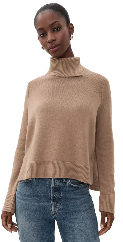 Vince Swing Turtleneck Slit Sweater Camel In Brown