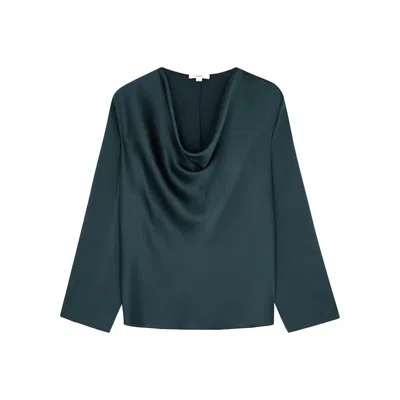Vince Teal Draped Silk-satin Blouse In Blue