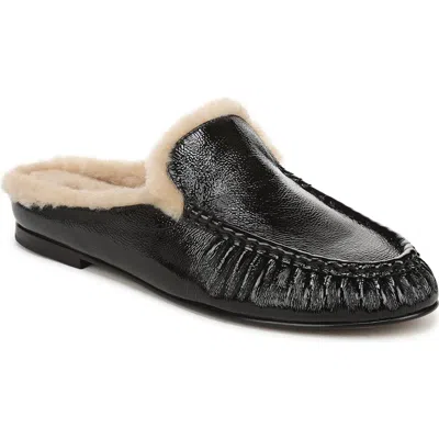 Vince Tevin Genuine Shearling Lined Flat Mule In Black