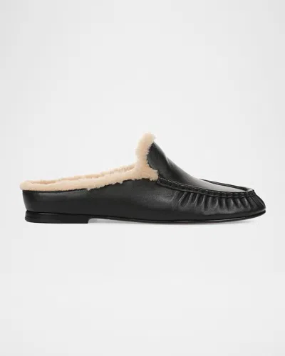 Vince Tevin Shearling Suede Mules In Black
