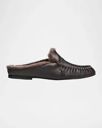 Vince Tevin Shearling Suede Mules In Brown