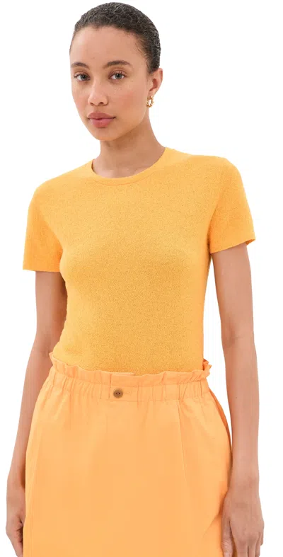 Vince Texture Short Sleeve Crew Pullover Apricot In Yellow