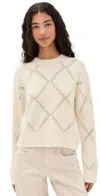 Vince Textured Argyle Sweater Cream In Animal Print
