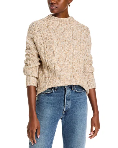 Vince Textured Cable Knit Funnel Neck Sweater In Camel Multi