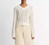VINCE TEXTURED CABLE V-NECK SWEATER IN 128 CRE CREAM