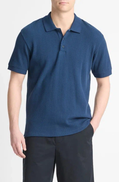Vince Textured Cotton Polo In Midnight Sky