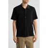 Vince Textured Double Knit Short Sleeve Button-up Shirt In Black
