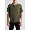 Vince Textured Double Knit Short Sleeve Button-up Shirt In Green