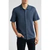 Vince Textured Double Knit Short Sleeve Button-up Shirt In Blue