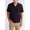 Vince Textured Double Knit Short Sleeve Button-up Shirt In Black