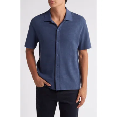 Vince Heavy Slub Short Sleeve Button-up Shirt In Blue