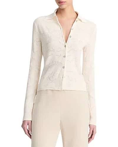 Vince Textured Floral Knit Cardigan In Neutral